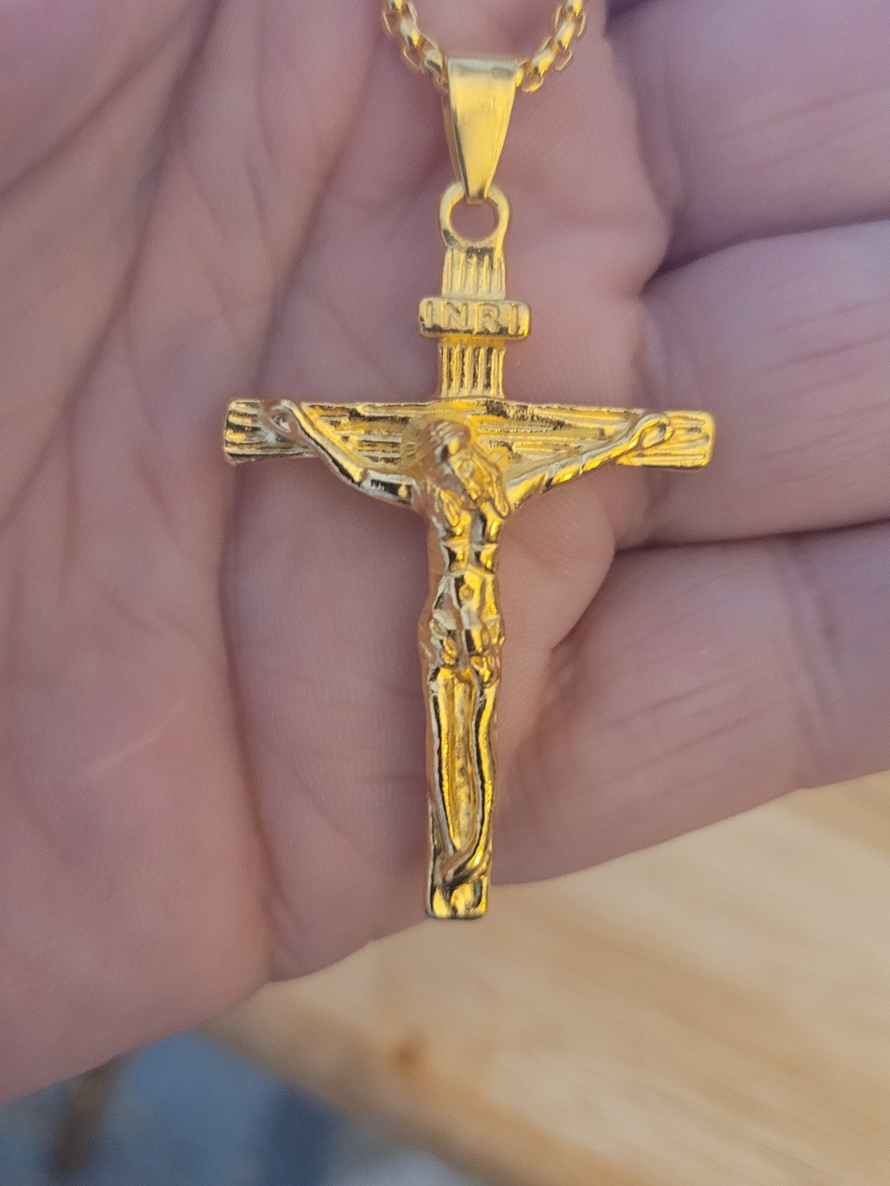 Mens Gold-Tone Crucifix Pendant Necklace